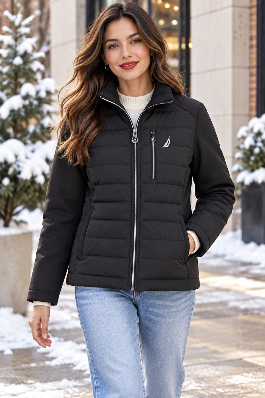 Nautica Men’s Medium Black Quilted Active Stretch Jacket